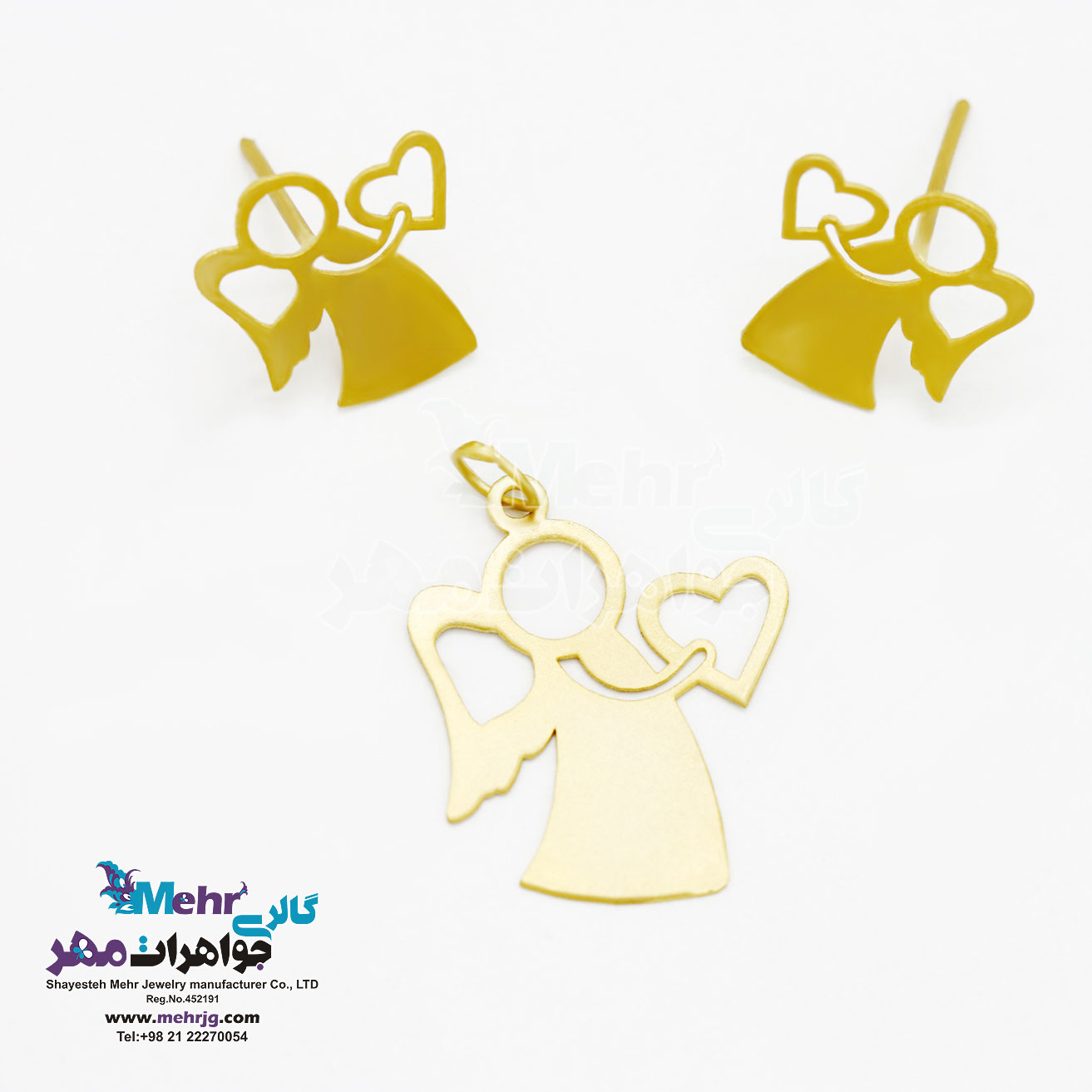 نیم ست طلا - آویز و گوشواره - طرح فرشته و قلب
