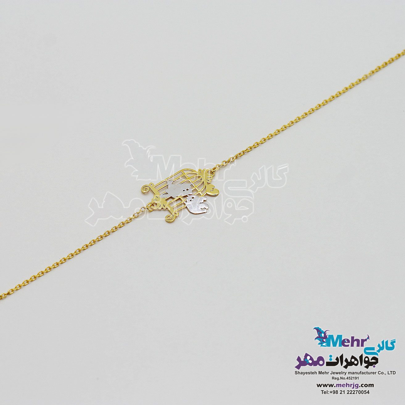 دستبند طلا - طرح پرنده و قفس