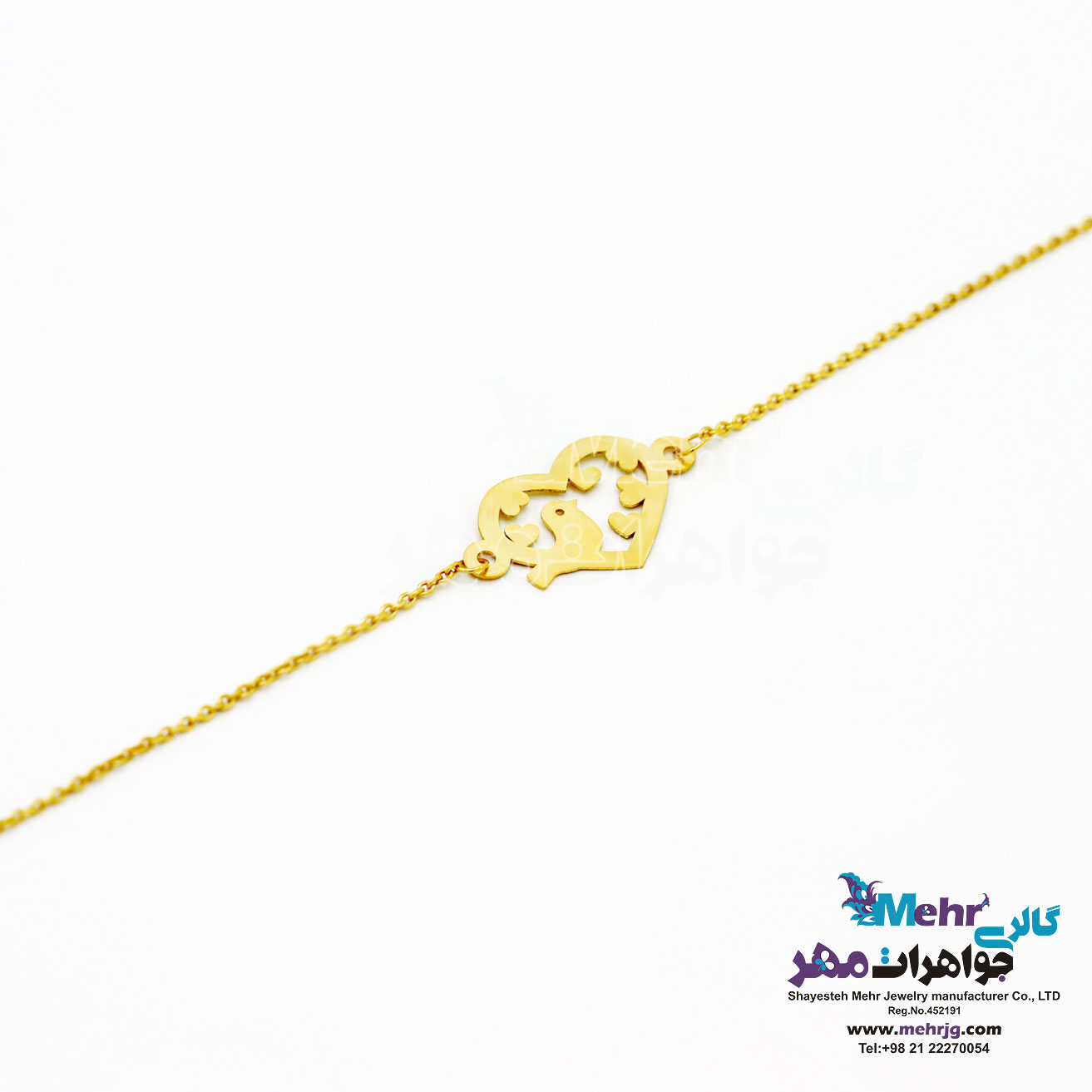 دستبند طلا - طرح پرنده‌ی عاشق