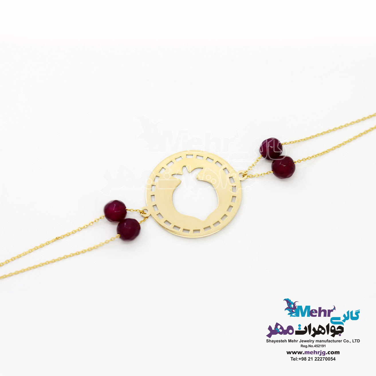 دستبند طلا و سنگ - طرح انار