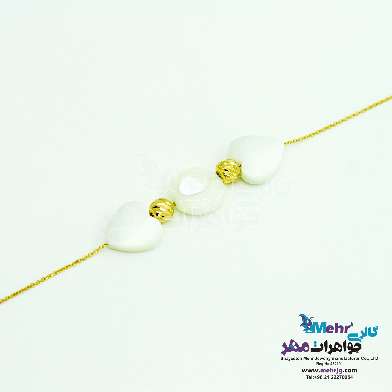 دستبند طلا و سنگ - طرح گوی تراش