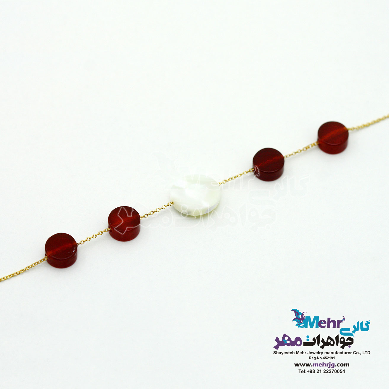 دستبند طلا و سنگ - طرح صدف
