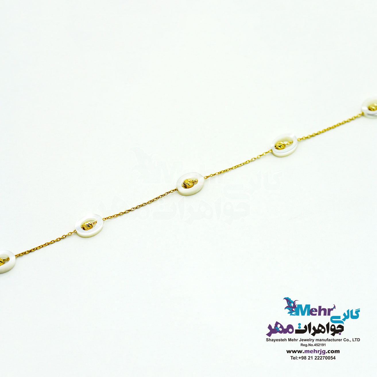 دستبند طلا و سنگ - طرح گوی تراش