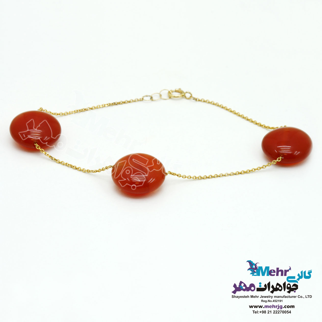 دستبند طلا و سنگ - طرح سنگ عقیق
