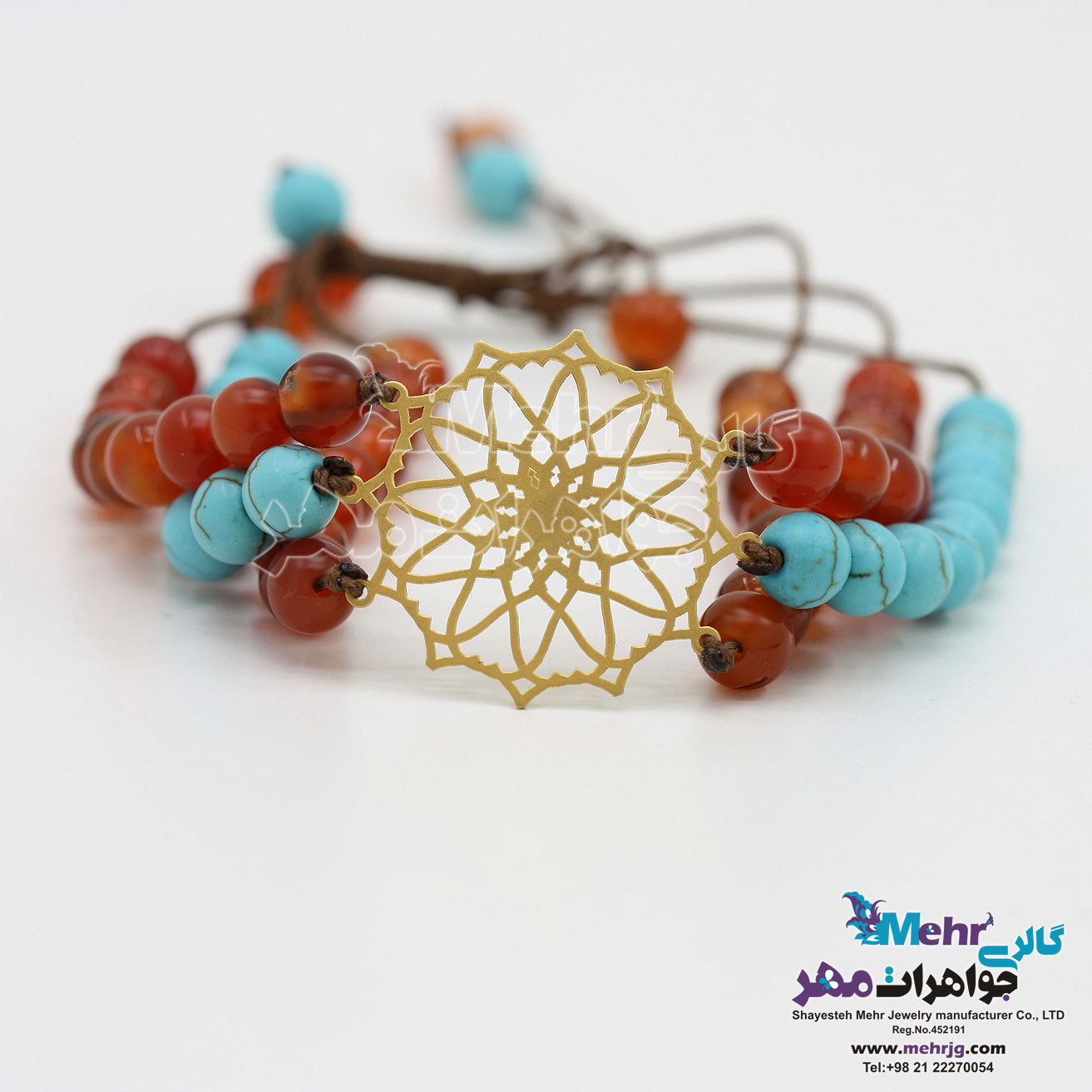 دستبند طلا و سنگ - طرح شمسه