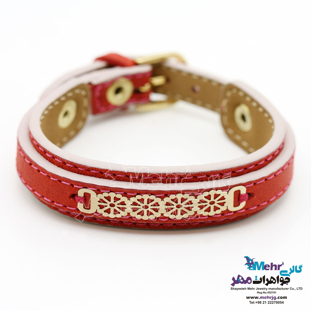 دستبند طلا و چرم - طرح برف