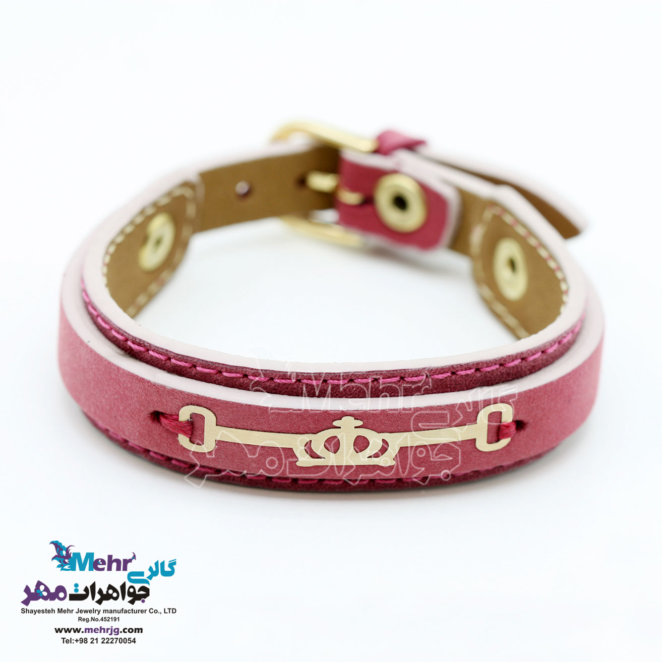 دستبند طلا و چرم - طرح تاج