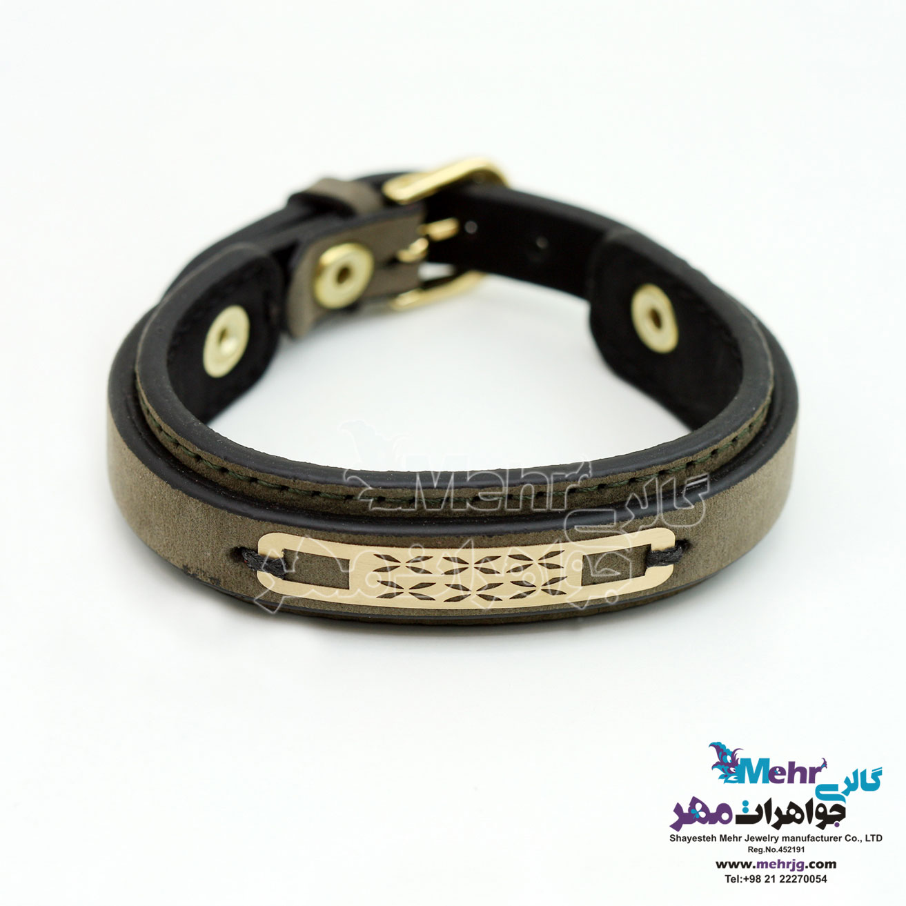 دستبند طلا و چرم - طرح هندسی