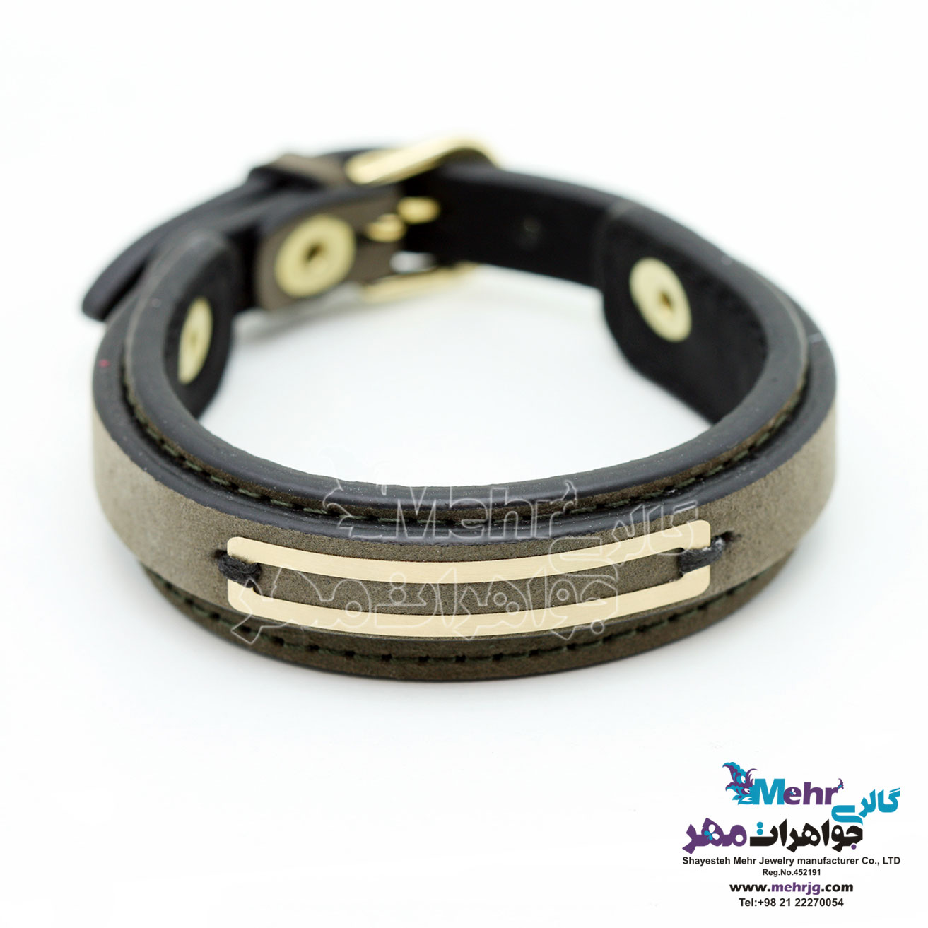 دستبند طلا و چرم - طرح خطوط موازی
