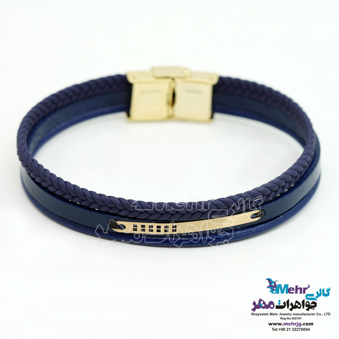دستبند طلا و چرم - طرح هندسی