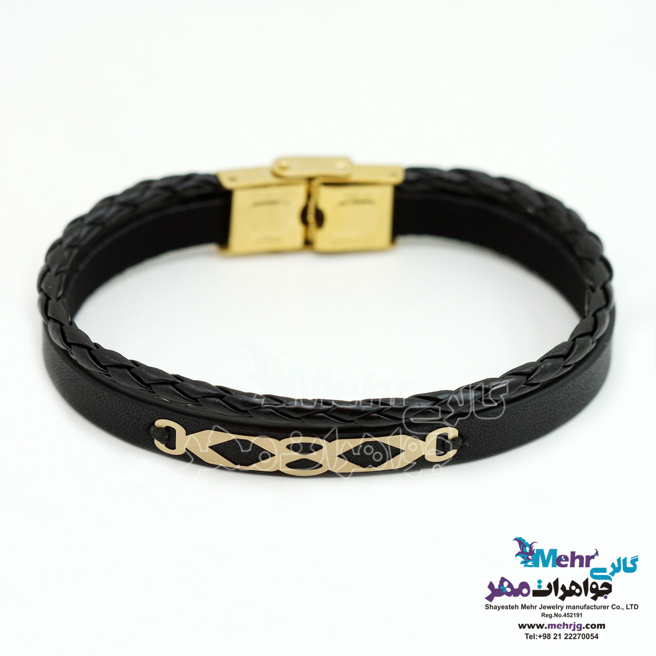 دستبند طلا و چرم - طرح هندسی