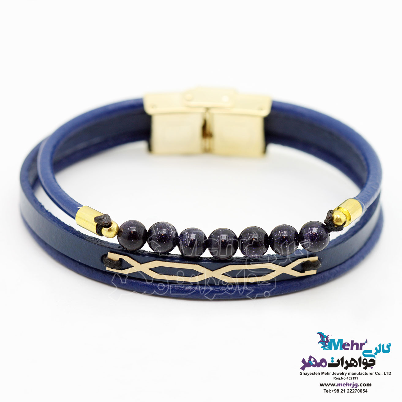 دستبند طلا و چرم - طرح هندسی