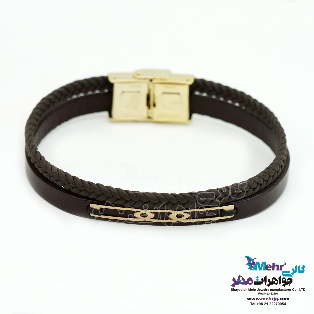 دستبند طلا و چرم - طرح هندسی