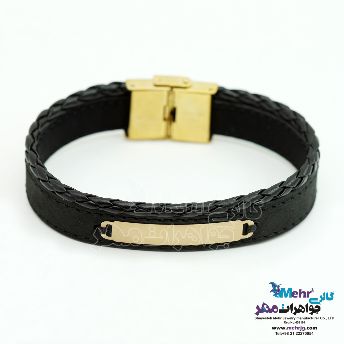 دستبند طلا و چرم - طرح هندسی