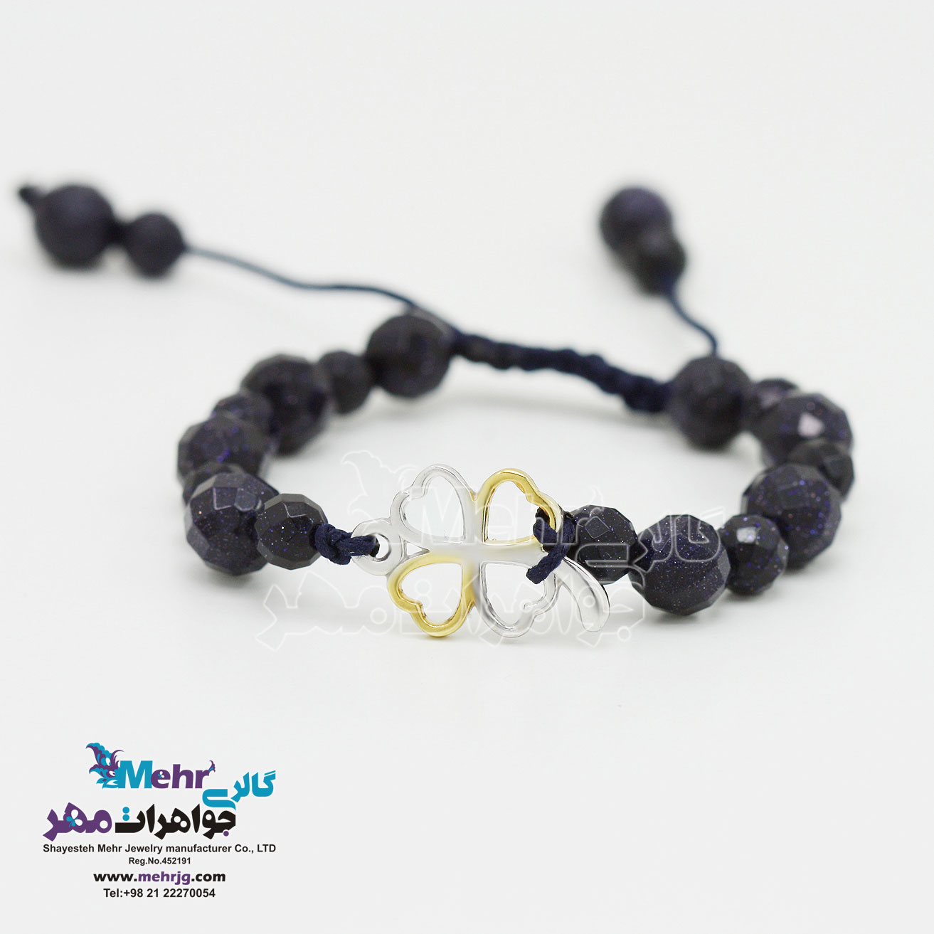 دستبند طلا و سنگ - طرح شبدر چهار برگ