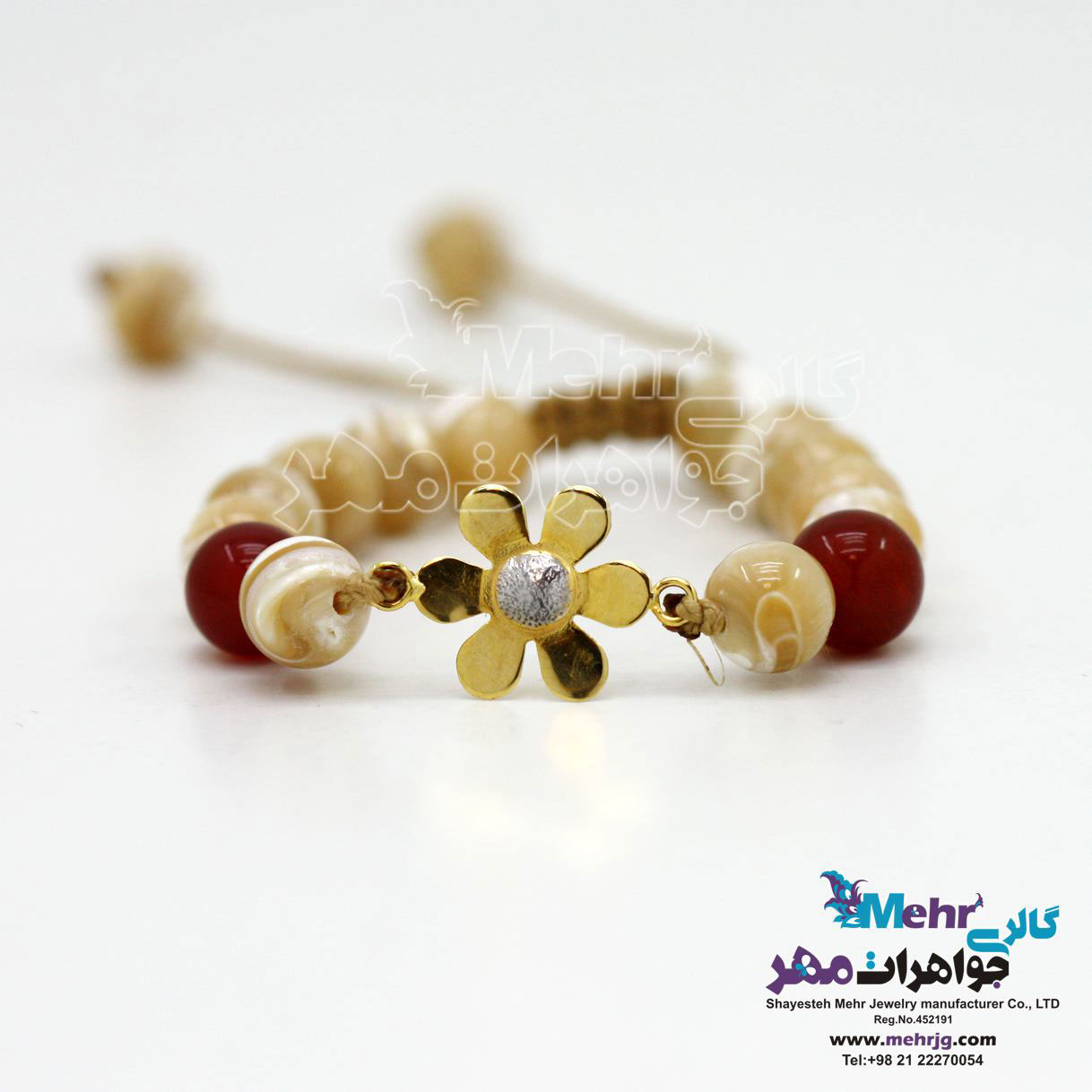 دستبند طلا و سنگ - طرح گل یاسمن