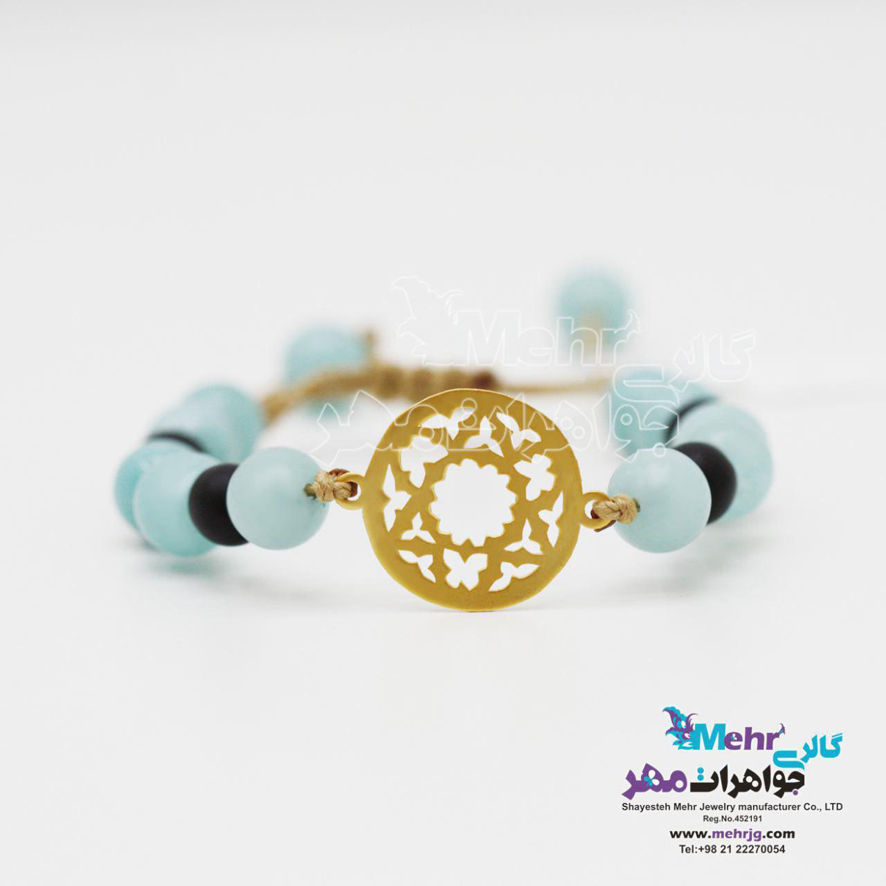 دستبند طلا و سنگ - طرح گل و پروانه