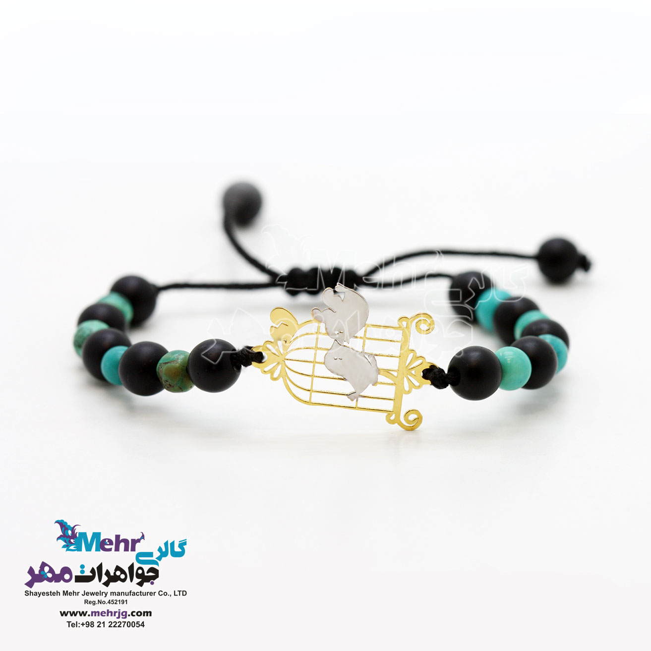 دستبند طلا و سنگ - طرح پرنده و قفس
