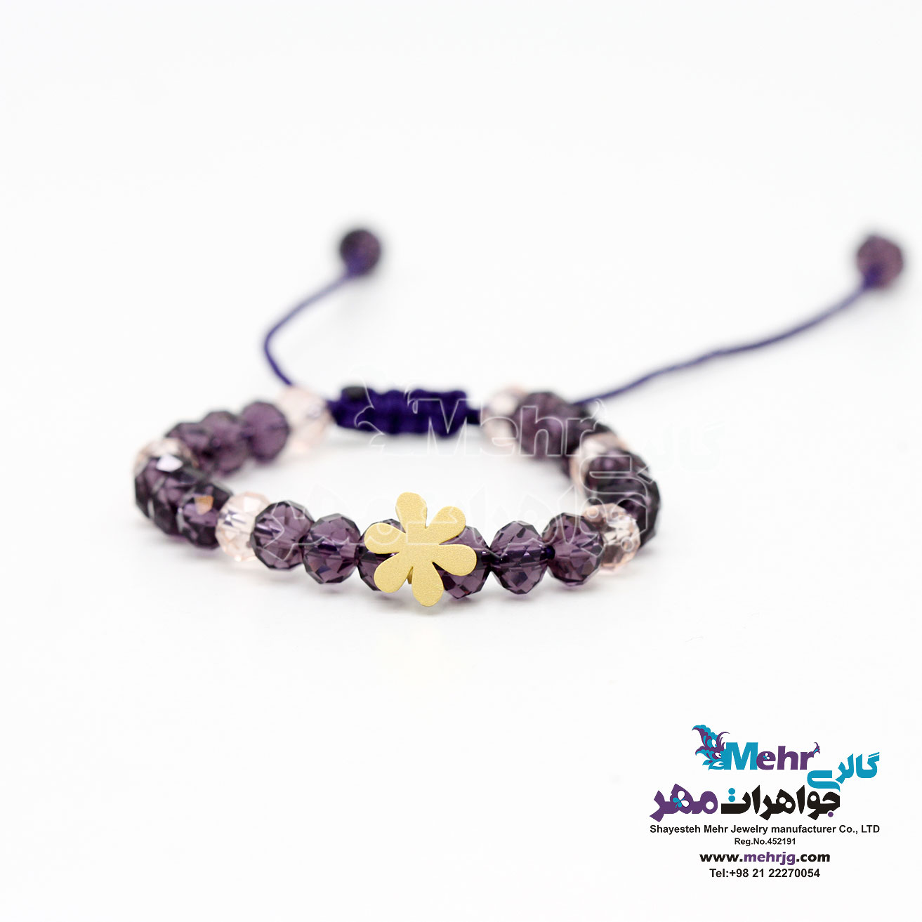 دستبند طلا و مهره - طرح گل یاسمن