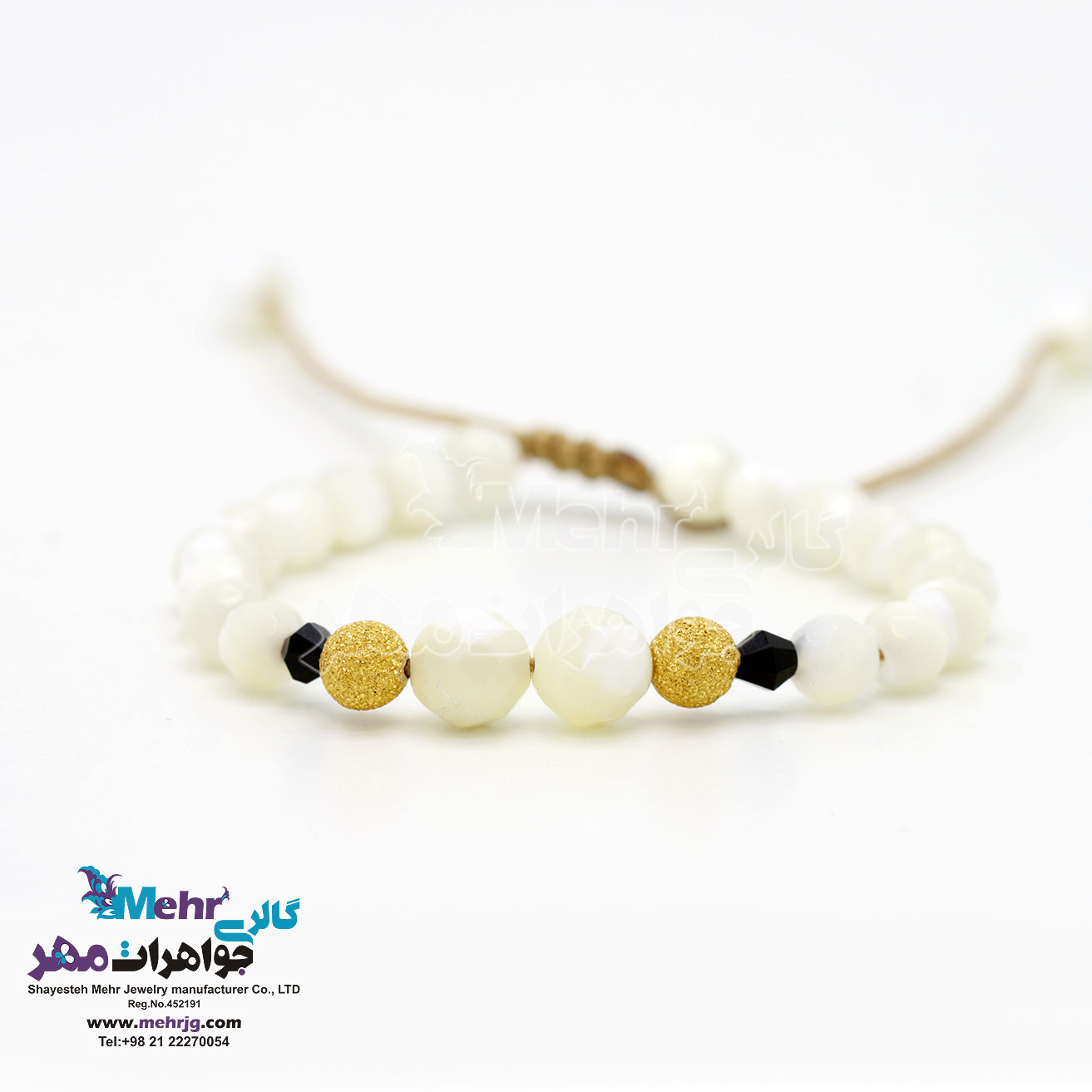 دستبند طلا و سنگ - طرح گوی تراش