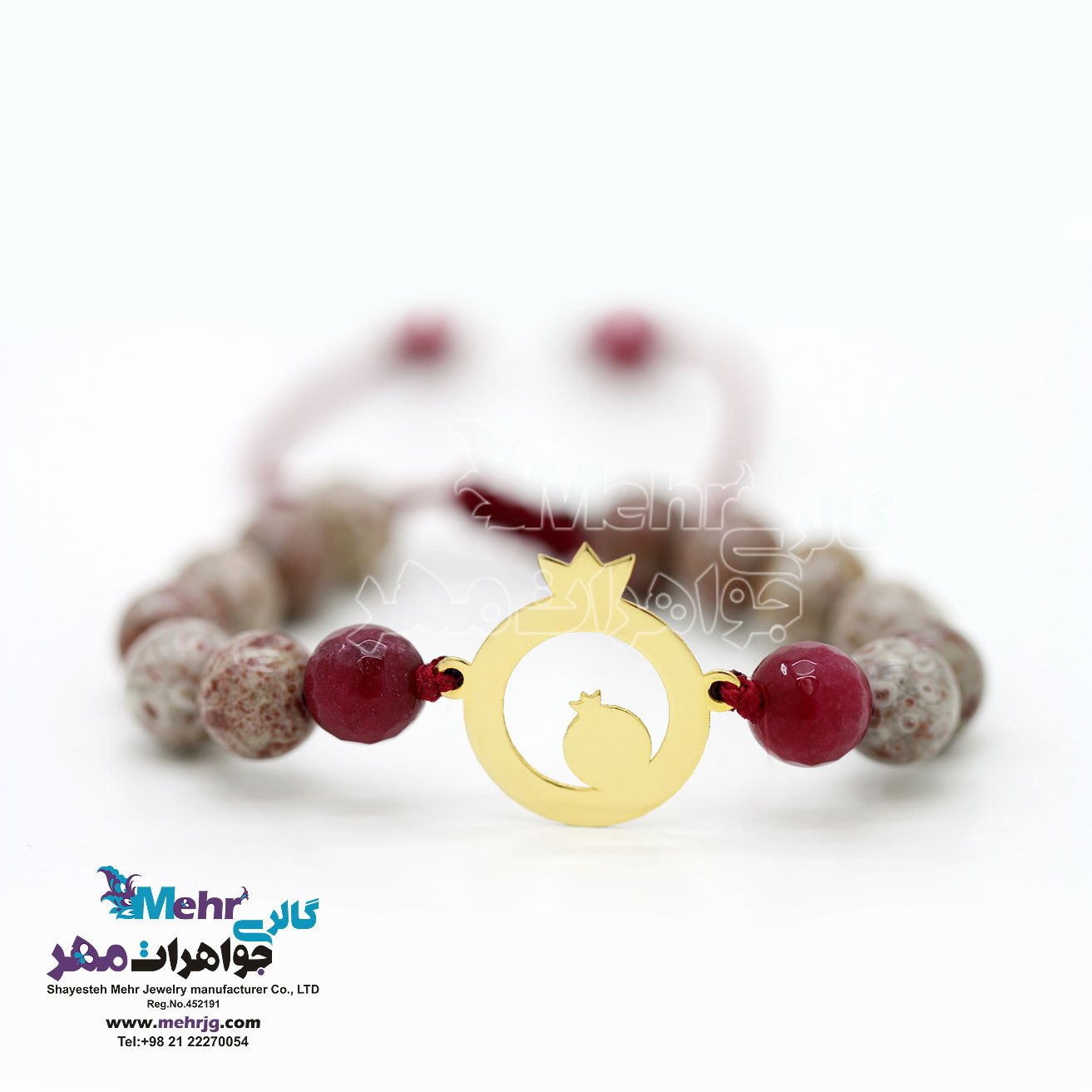 دستبند طلا و سنگ - طرح انار