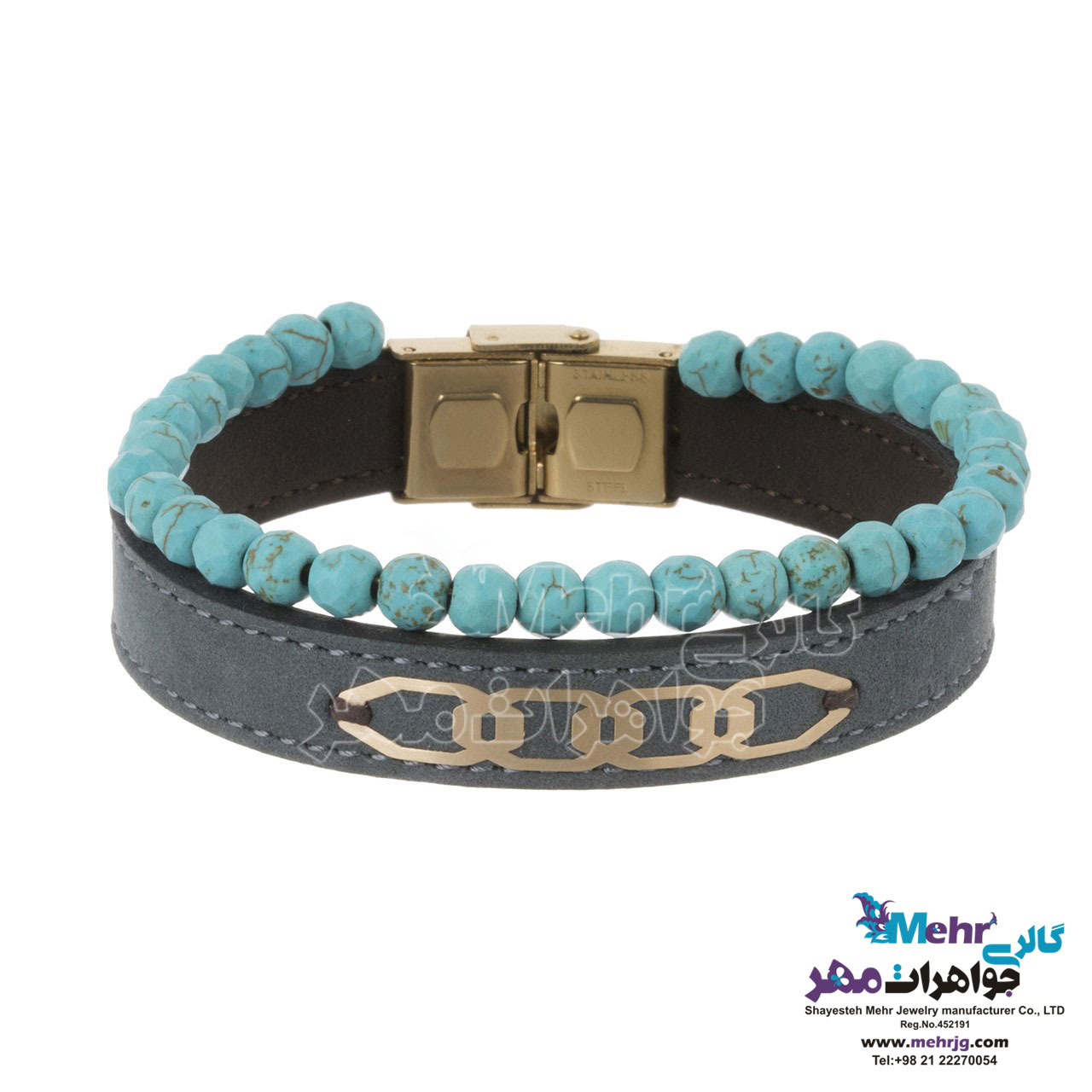 دستبند طلا و چرم - طرح هندسی