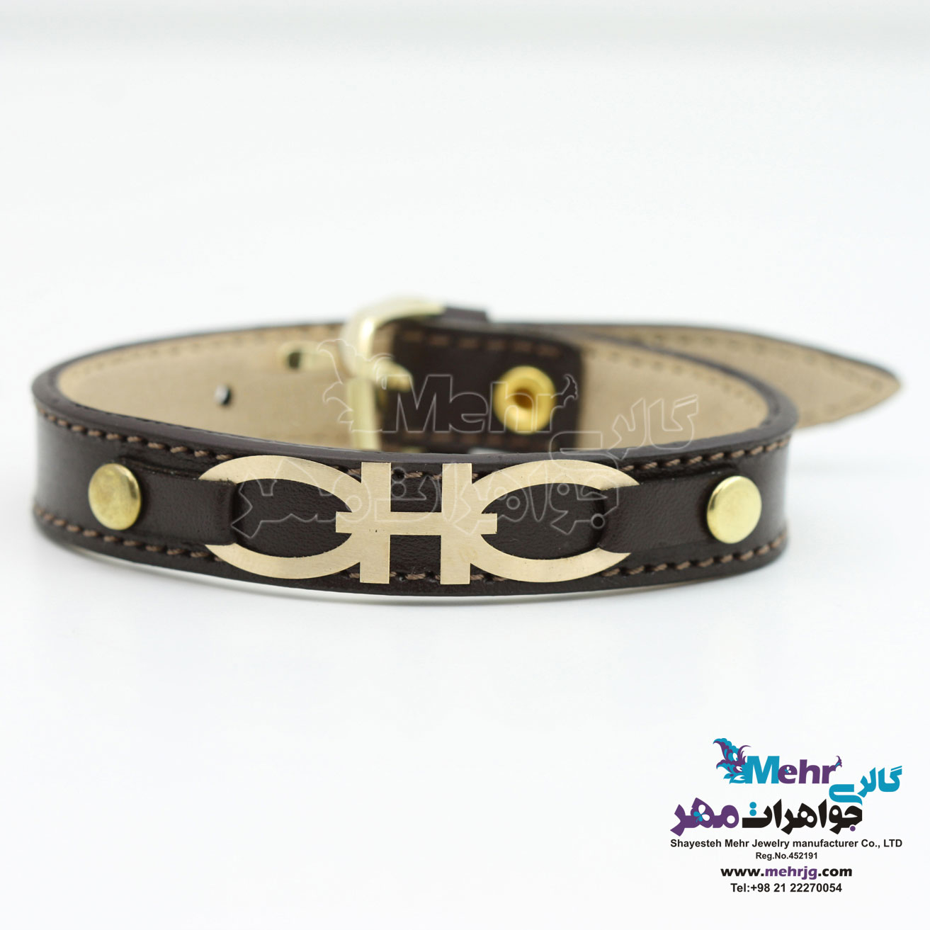 دستبند طلا و چرم - طرح هندسی