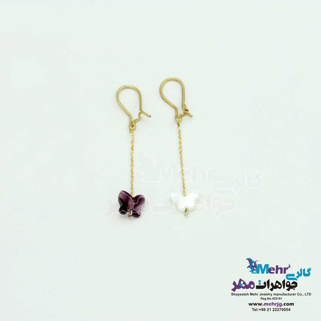 گوشواره طلا - سنگ سواروسکی پروانه