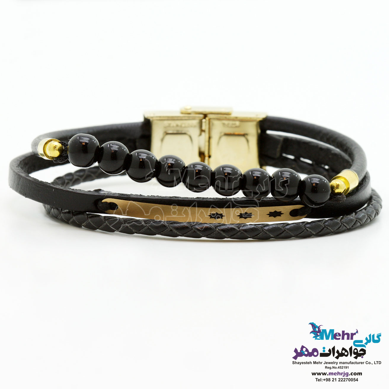 دستبند طلا و چرم - طرح ستاره