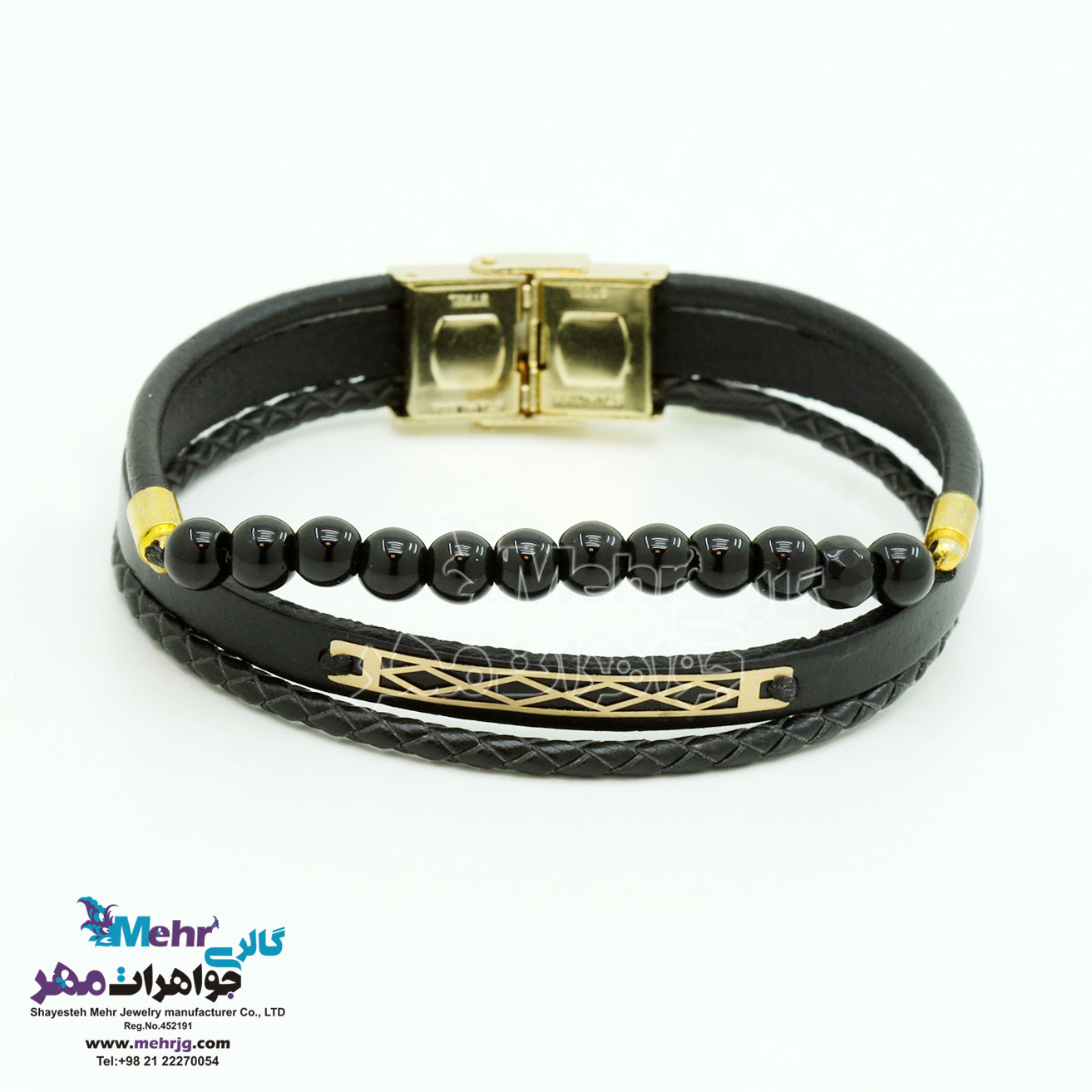 دستبند طلا و چرم - طرح هندسی