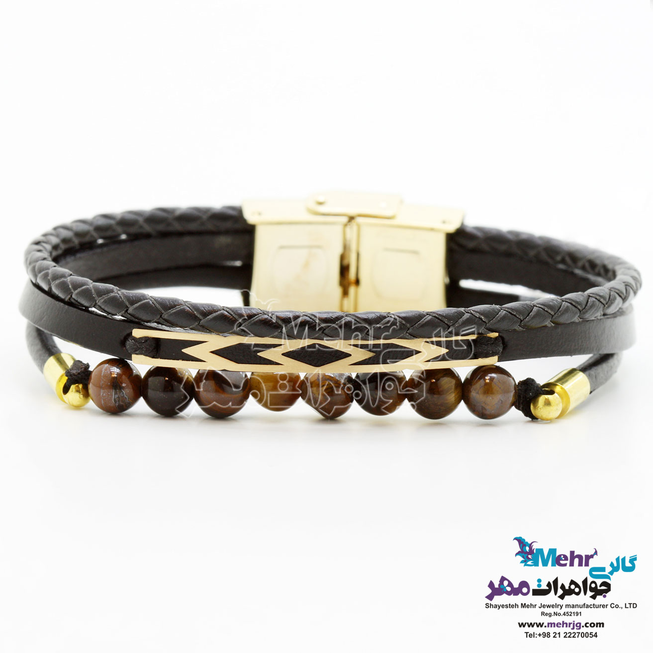 دستبند طلا و چرم - طرح پیکان