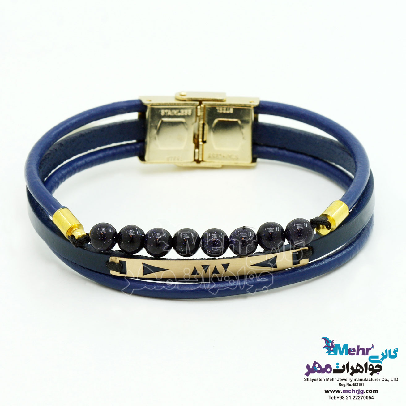 دستبند طلا و چرم - طرح پیکان