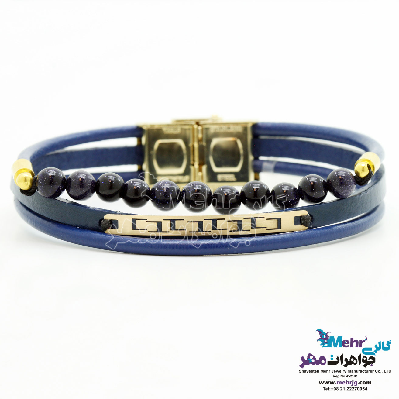 دستبند طلا و چرم - طرح پلکانی