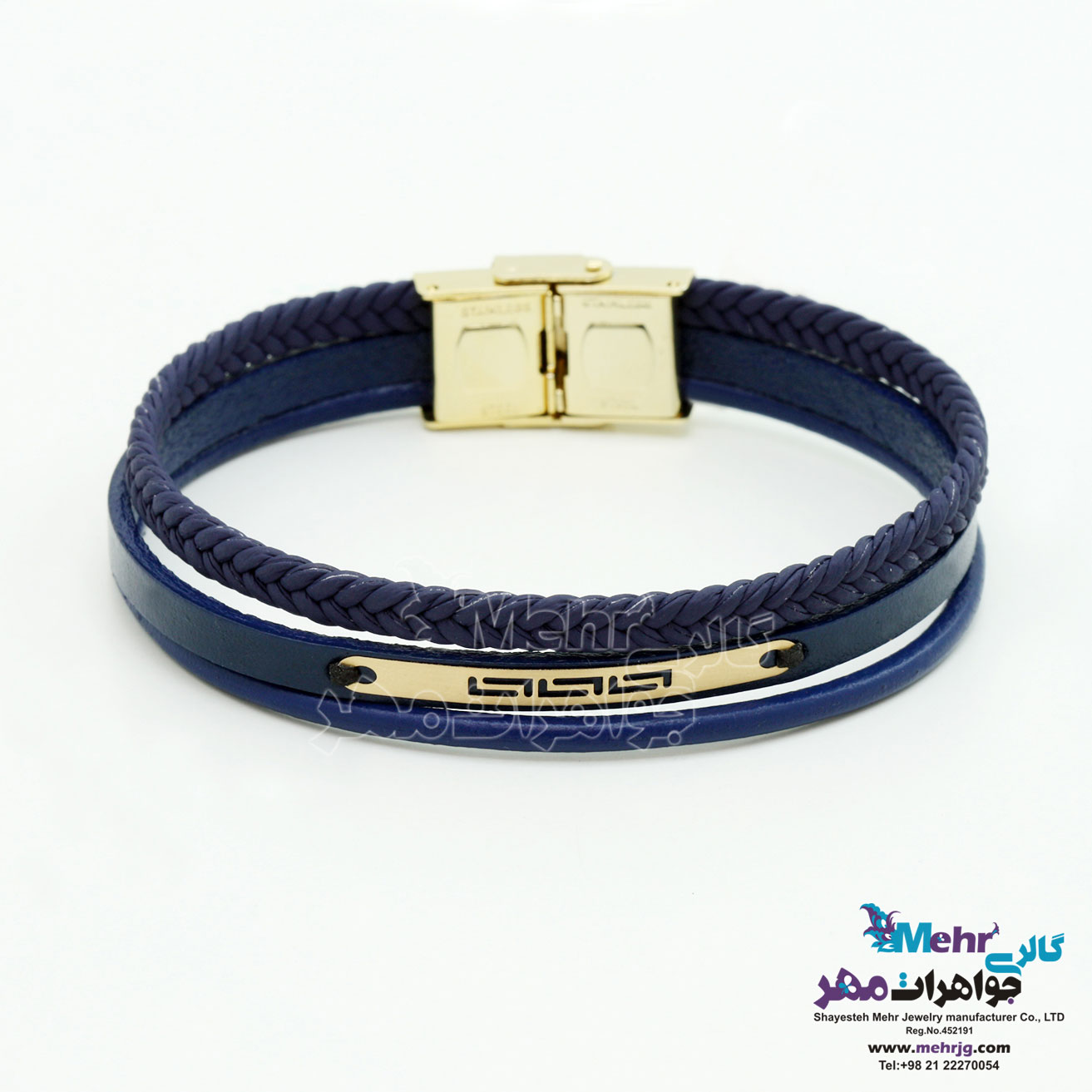 دستبند طلا و چرم - طرح پلکانی