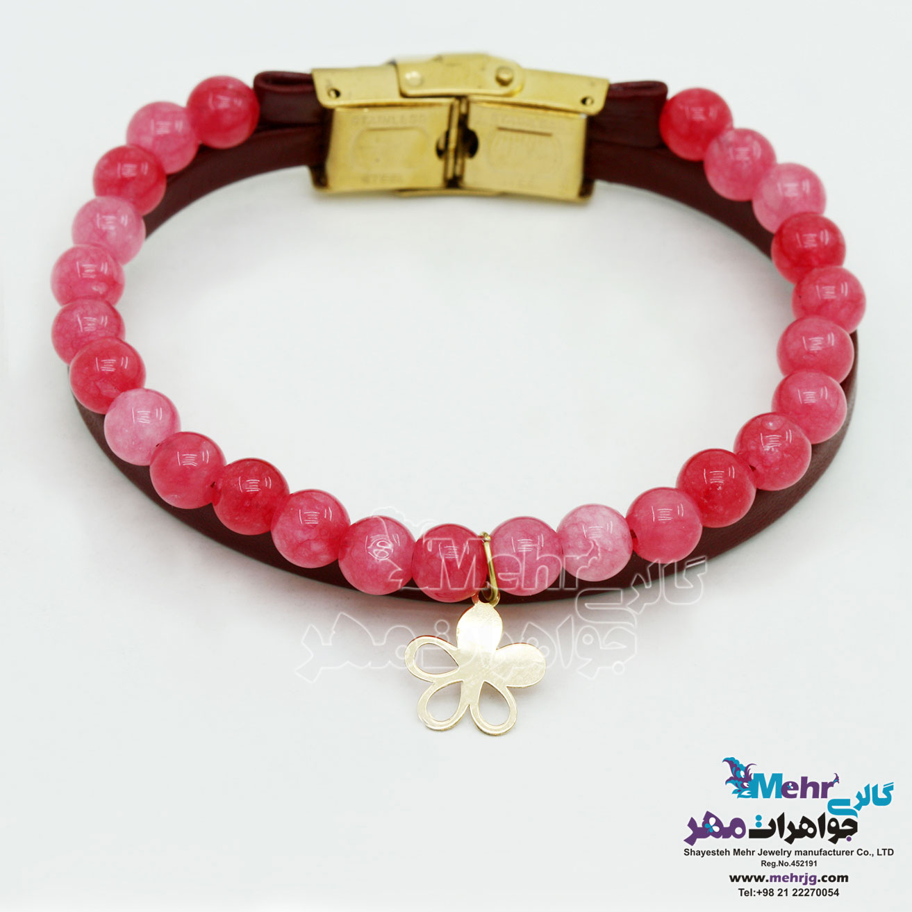 دستبند طلا و سنگ - طرح گل
