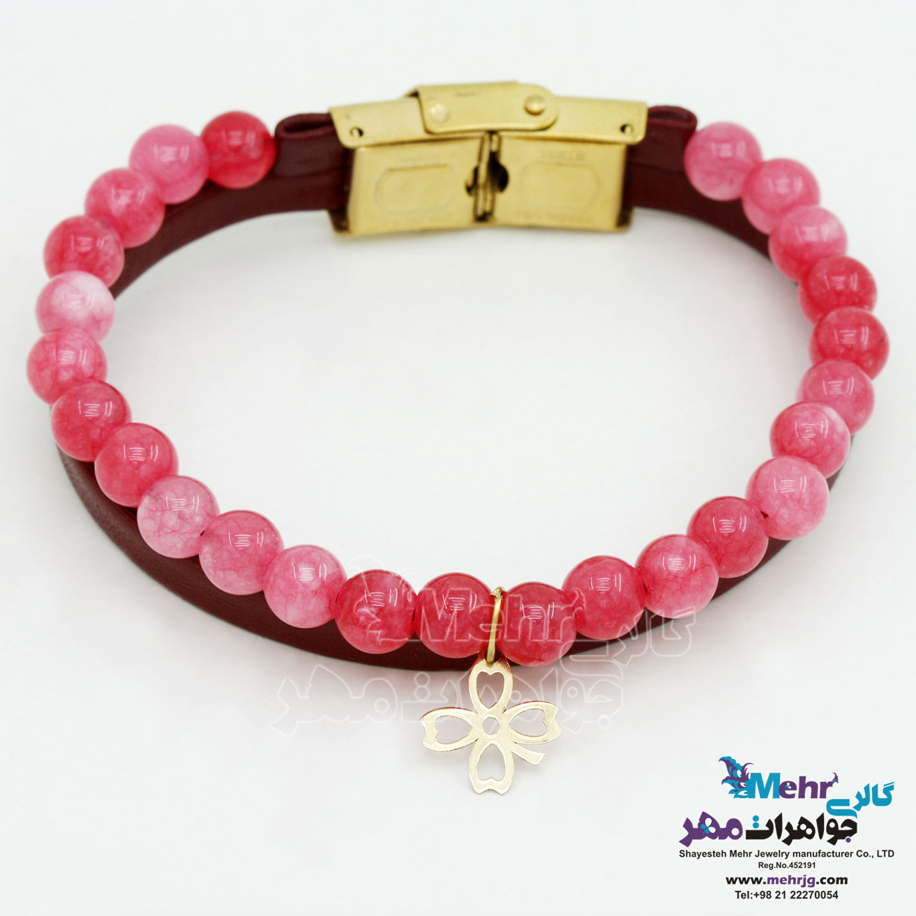 دستبند طلا و سنگ - طرح شبدر چهار برگ