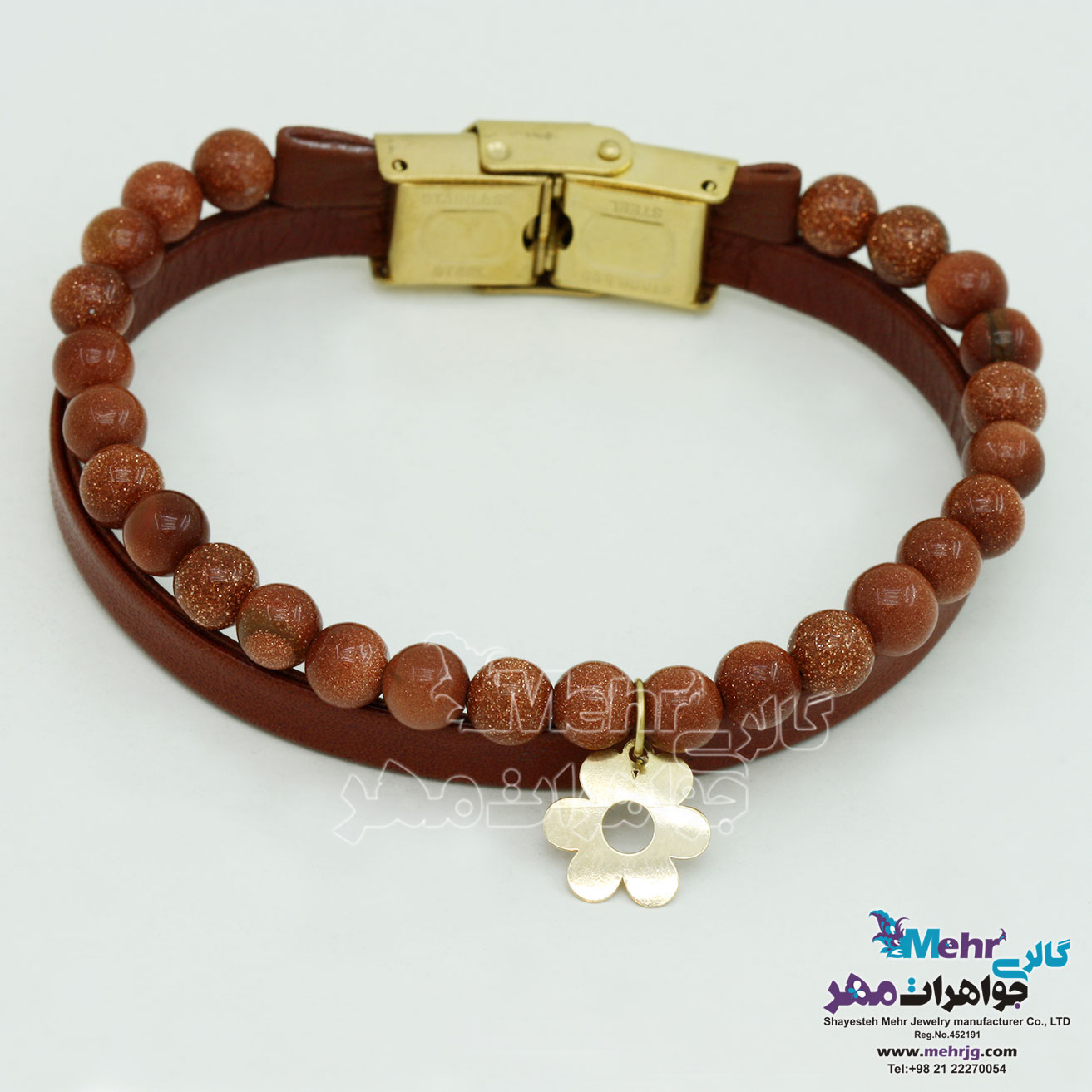 دستبند طلا و سنگ - طرح گل یاسمن