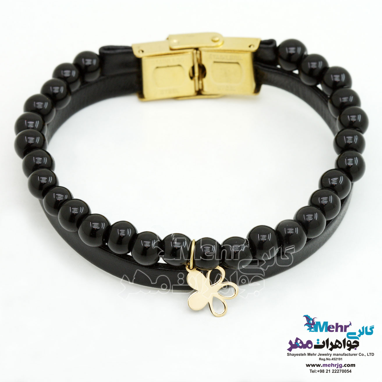 دستبند طلا و سنگ - طرح گل