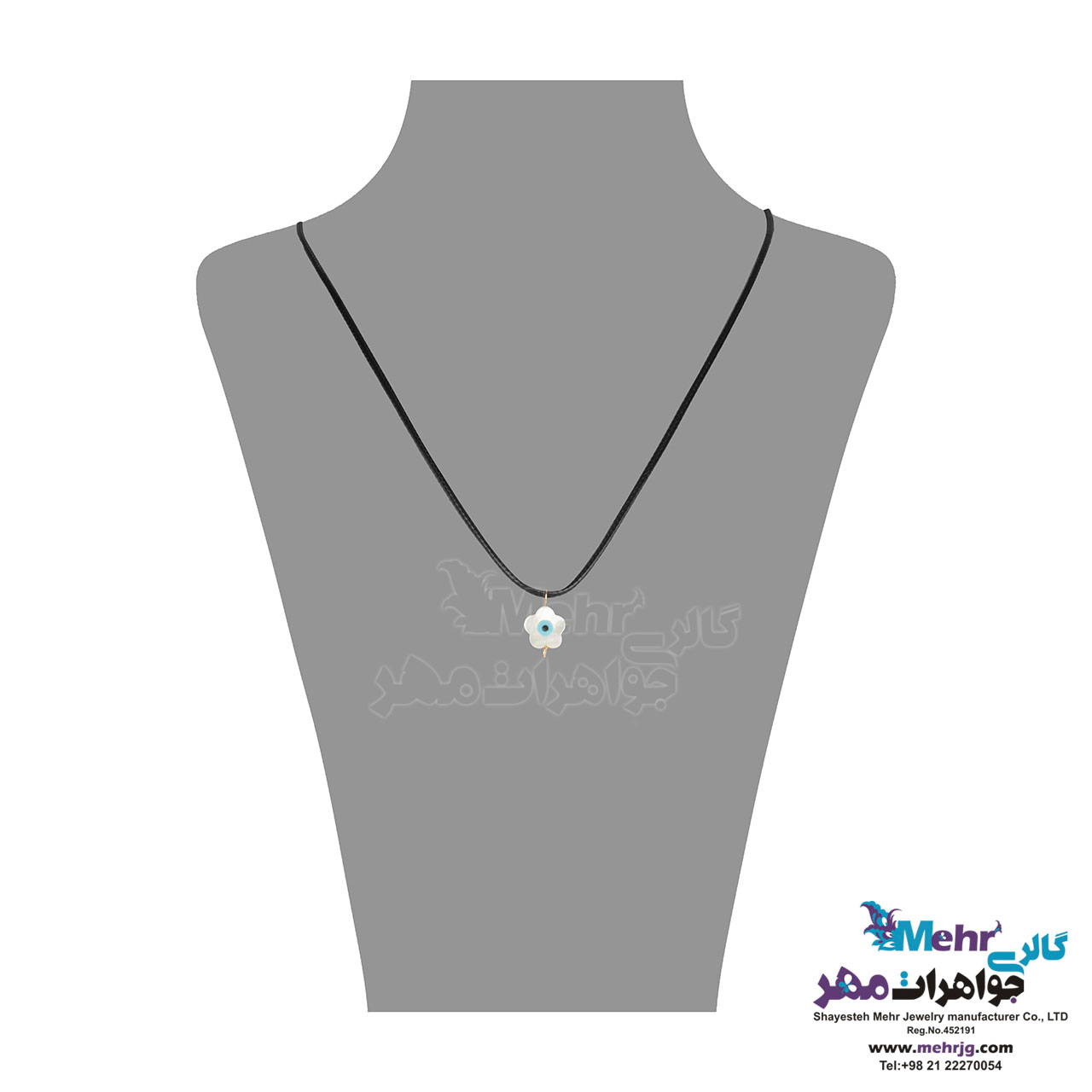 گردنبند طلا و چرم - طرح صدف گل