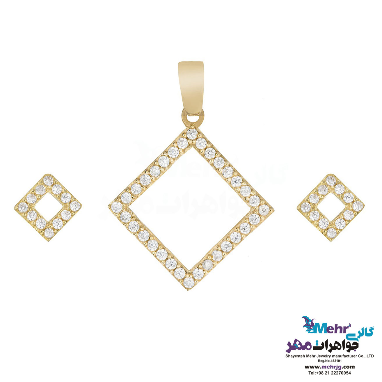 نیم ست طلا - آویز و گوشواره - طرح هندسی