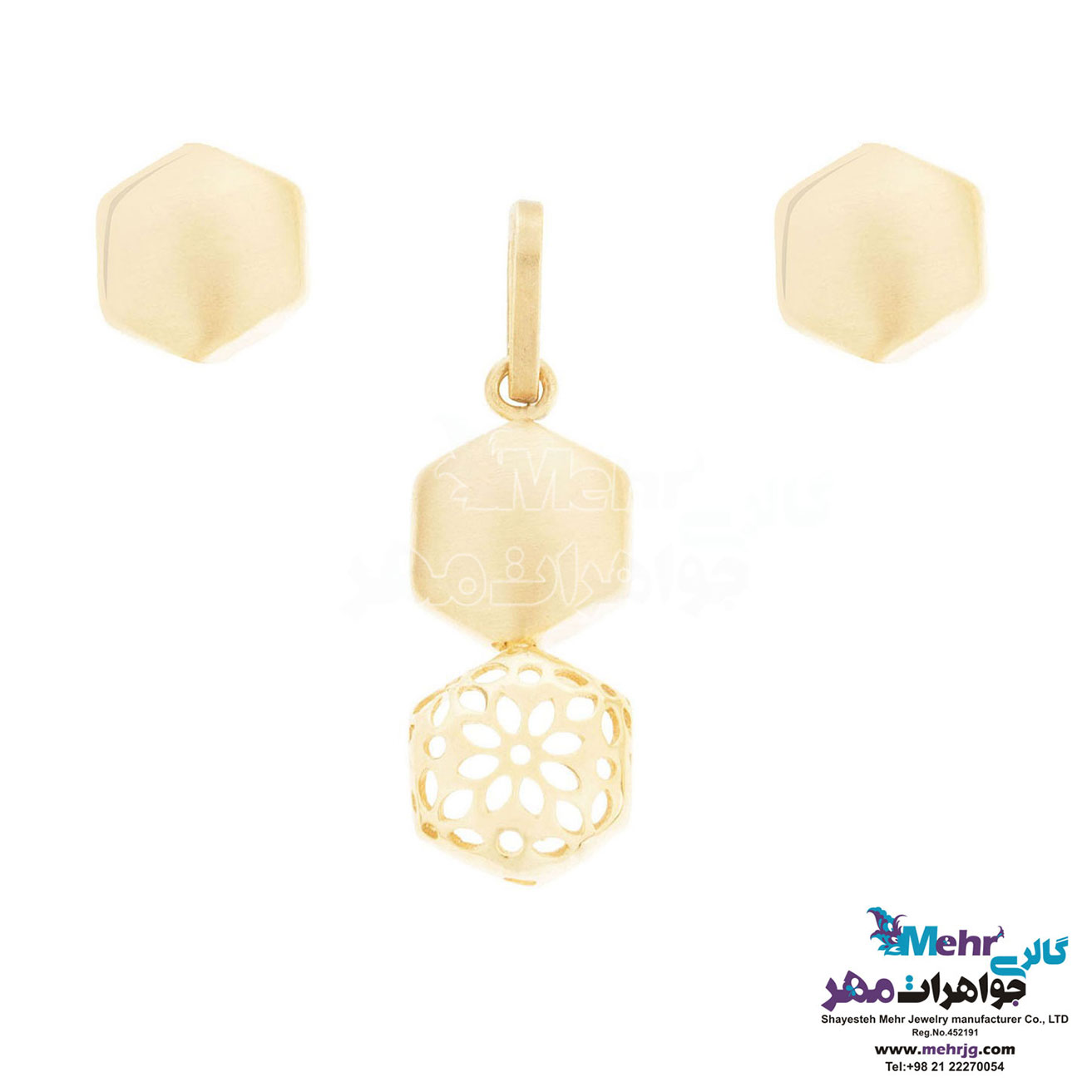 نیم ست طلا - آویز و گوشواره - طرح هندسی