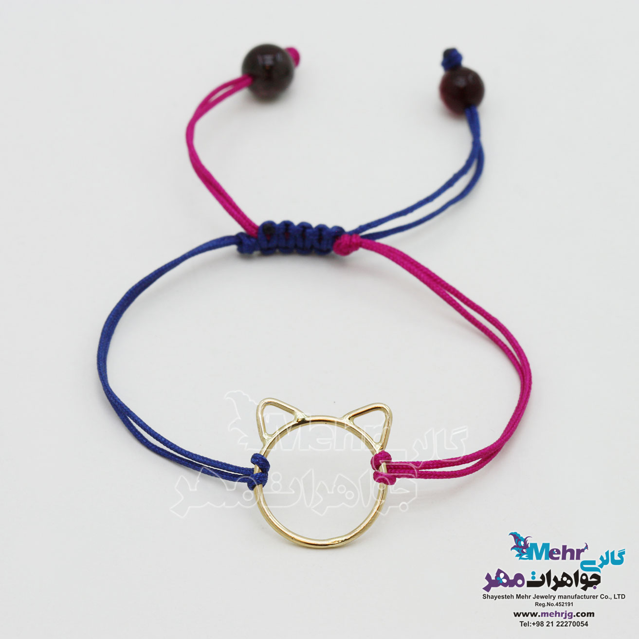 دستبند طلا و بافت - طرح گربه