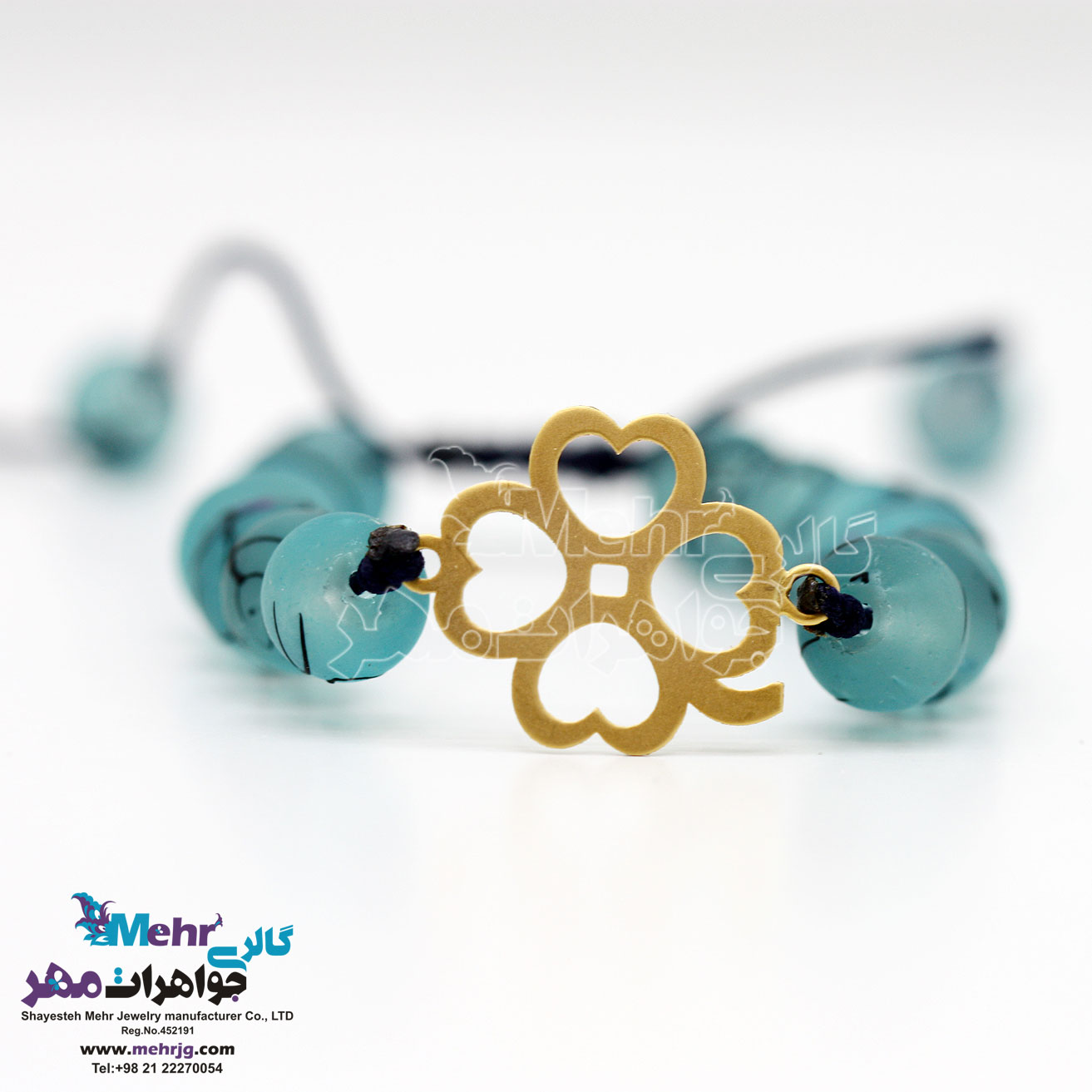دستبند طلا و سنگ - طرح شبدر چهار برگ