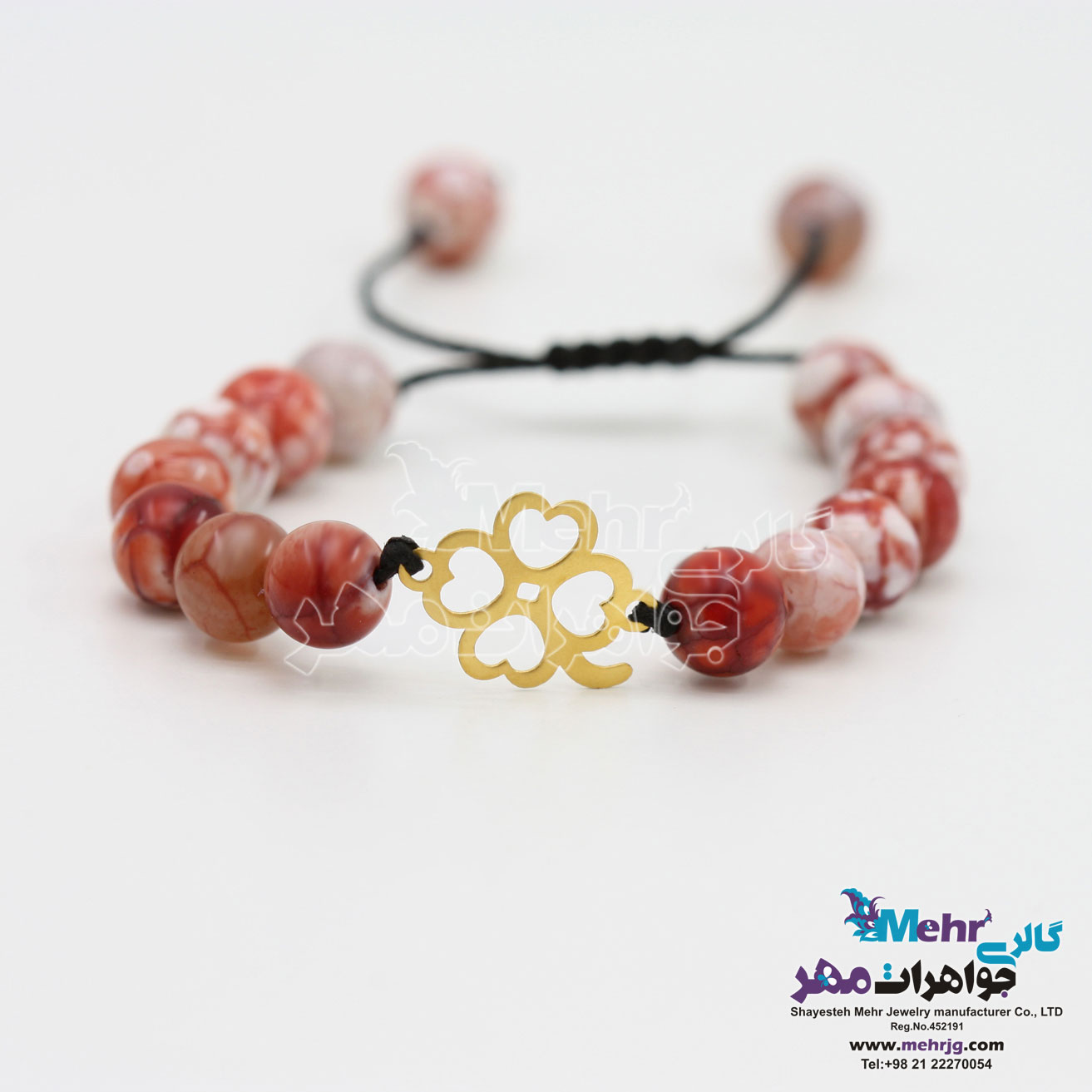 دستبند طلا و سنگ - طرح شبدر چهار برگ