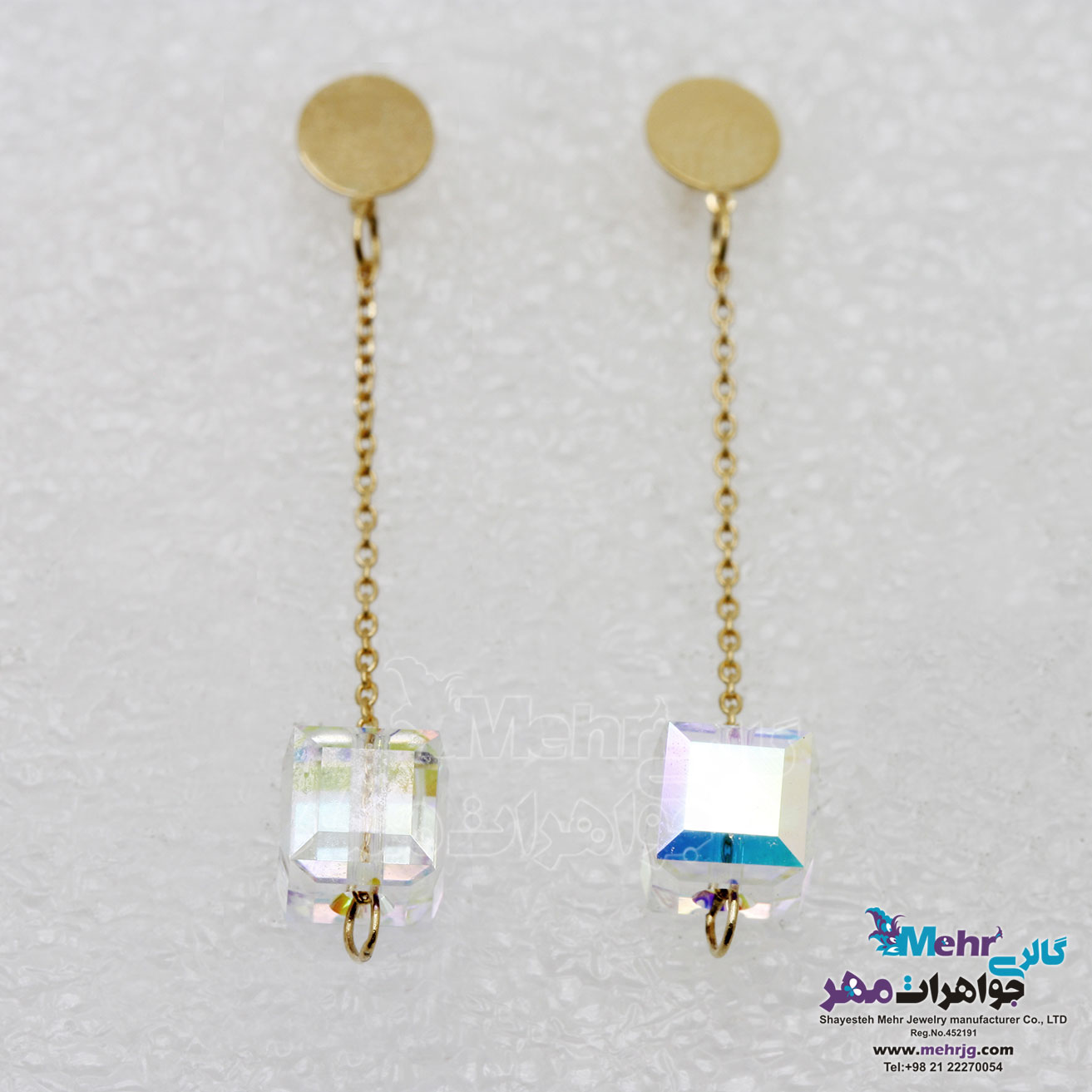 گوشواره طلا - سنگ سواروسکی مکعب