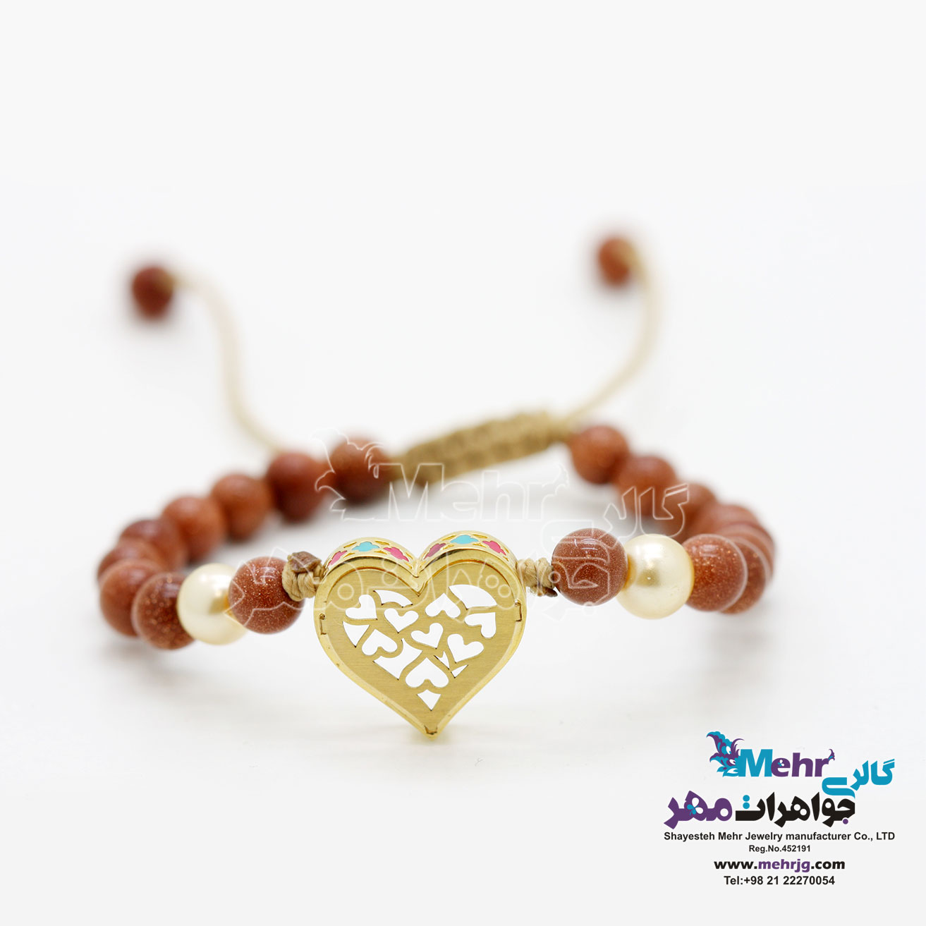 دستبند طلا و سنگ - طرح قلب