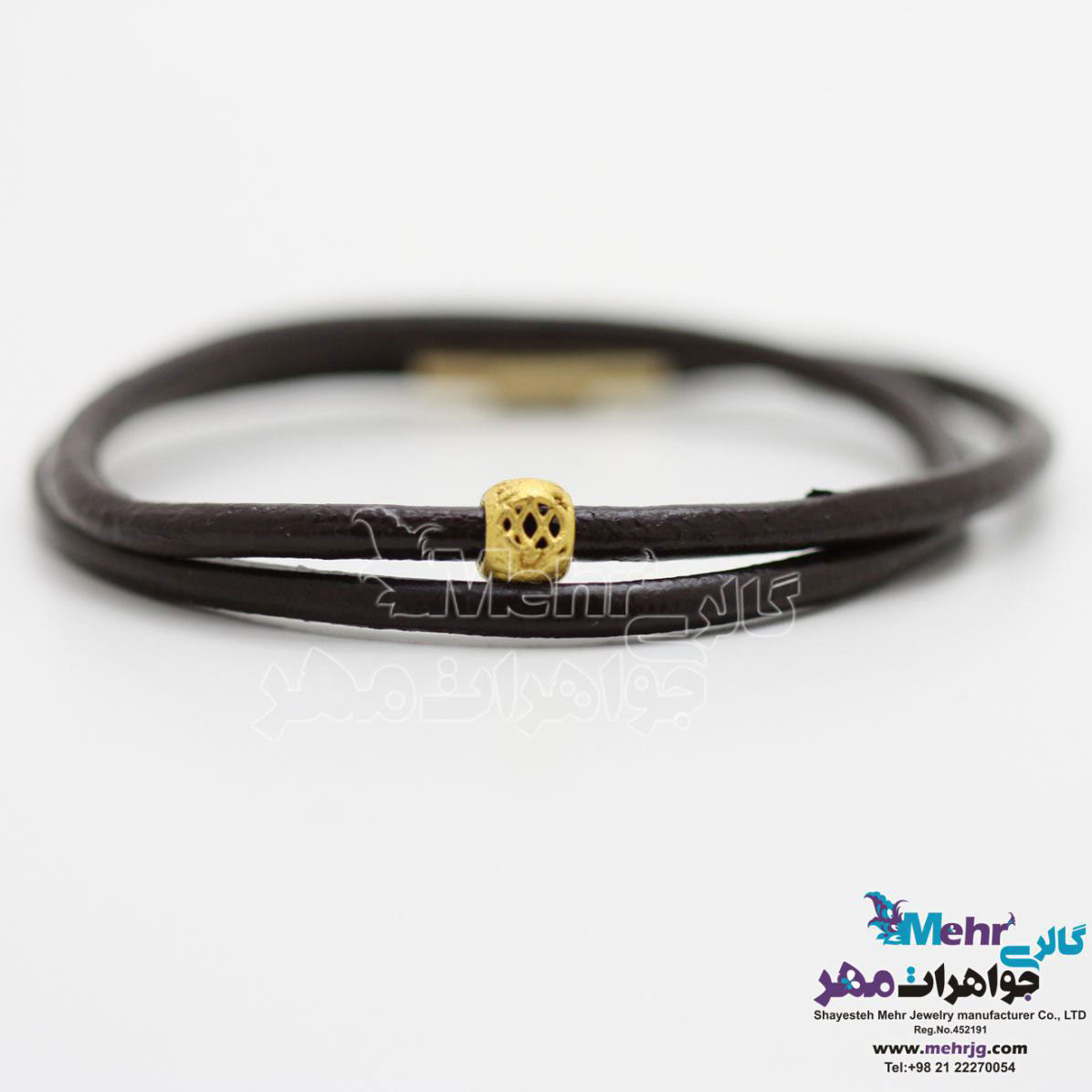 دستبند طلا و چرم - طرح گوی
