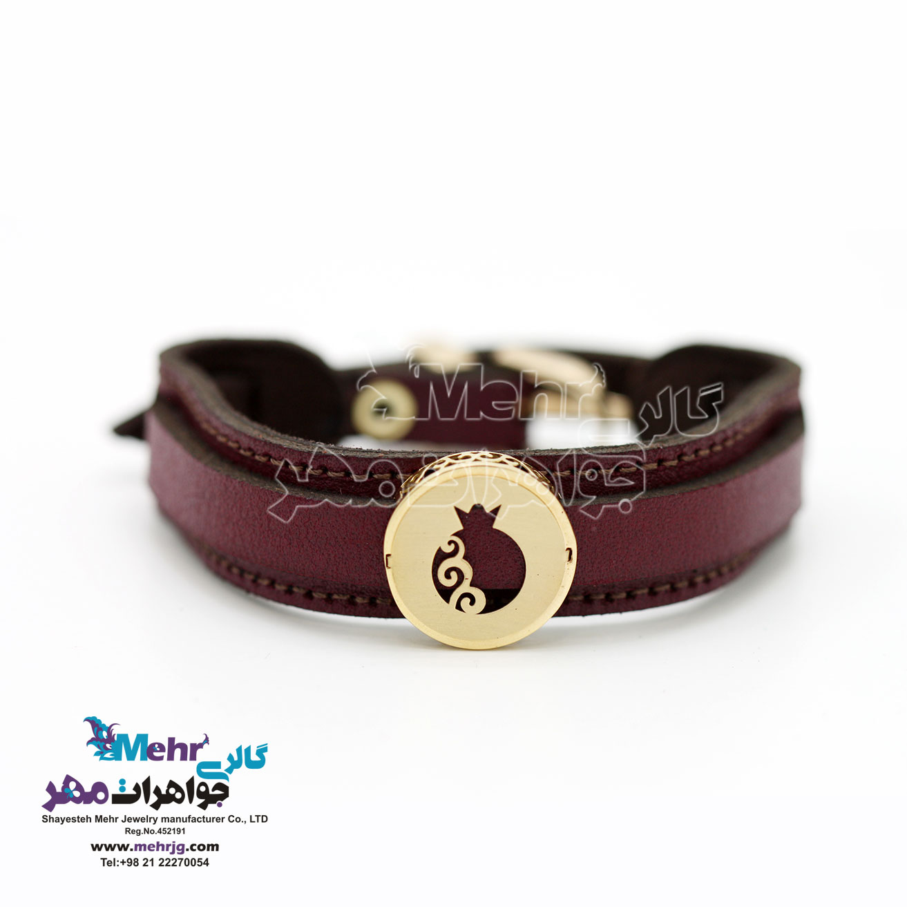 دستبند طلا و چرم - طرح انار