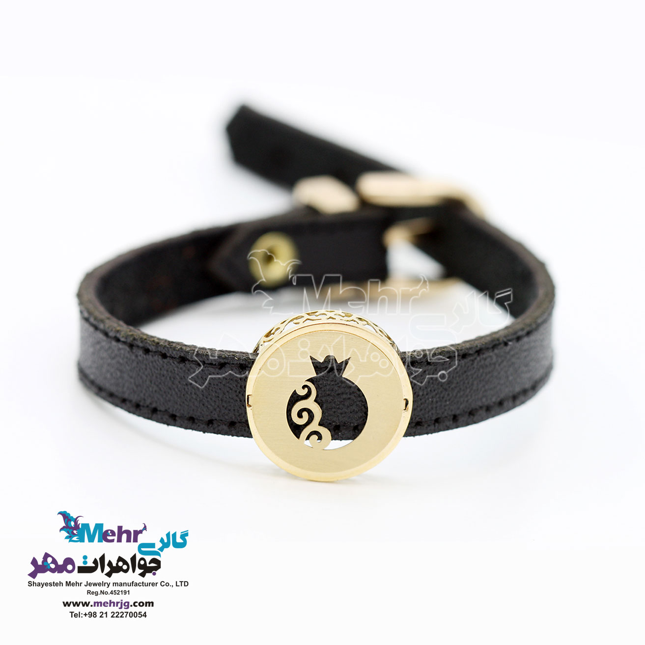 دستبند طلا و چرم - طرح انار