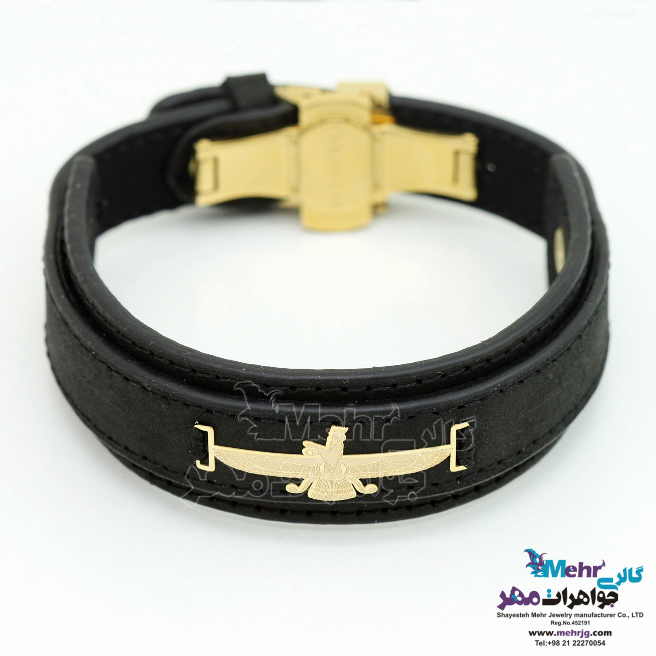 دستبند طلا و چرم - طرح فروهر